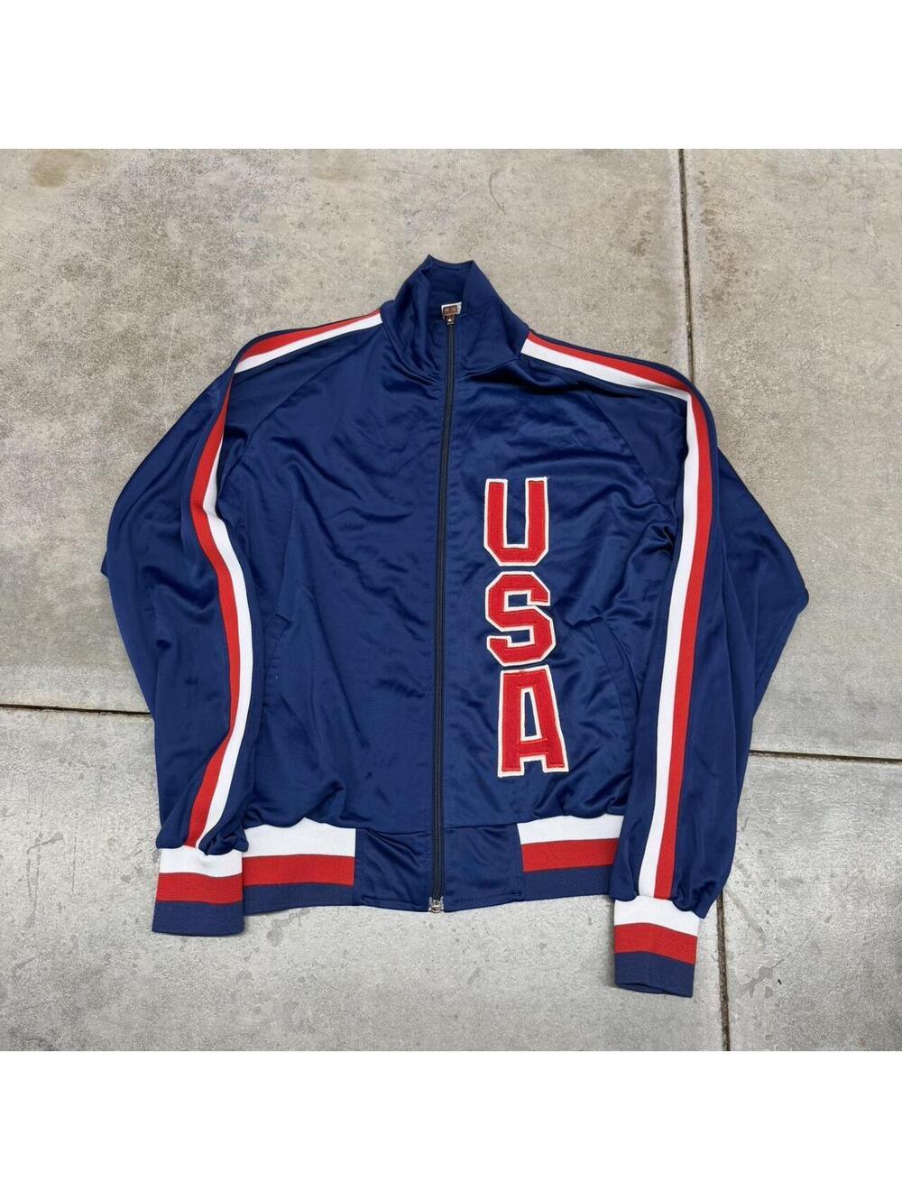 vintage team usa navy warm up zip up jacket size large